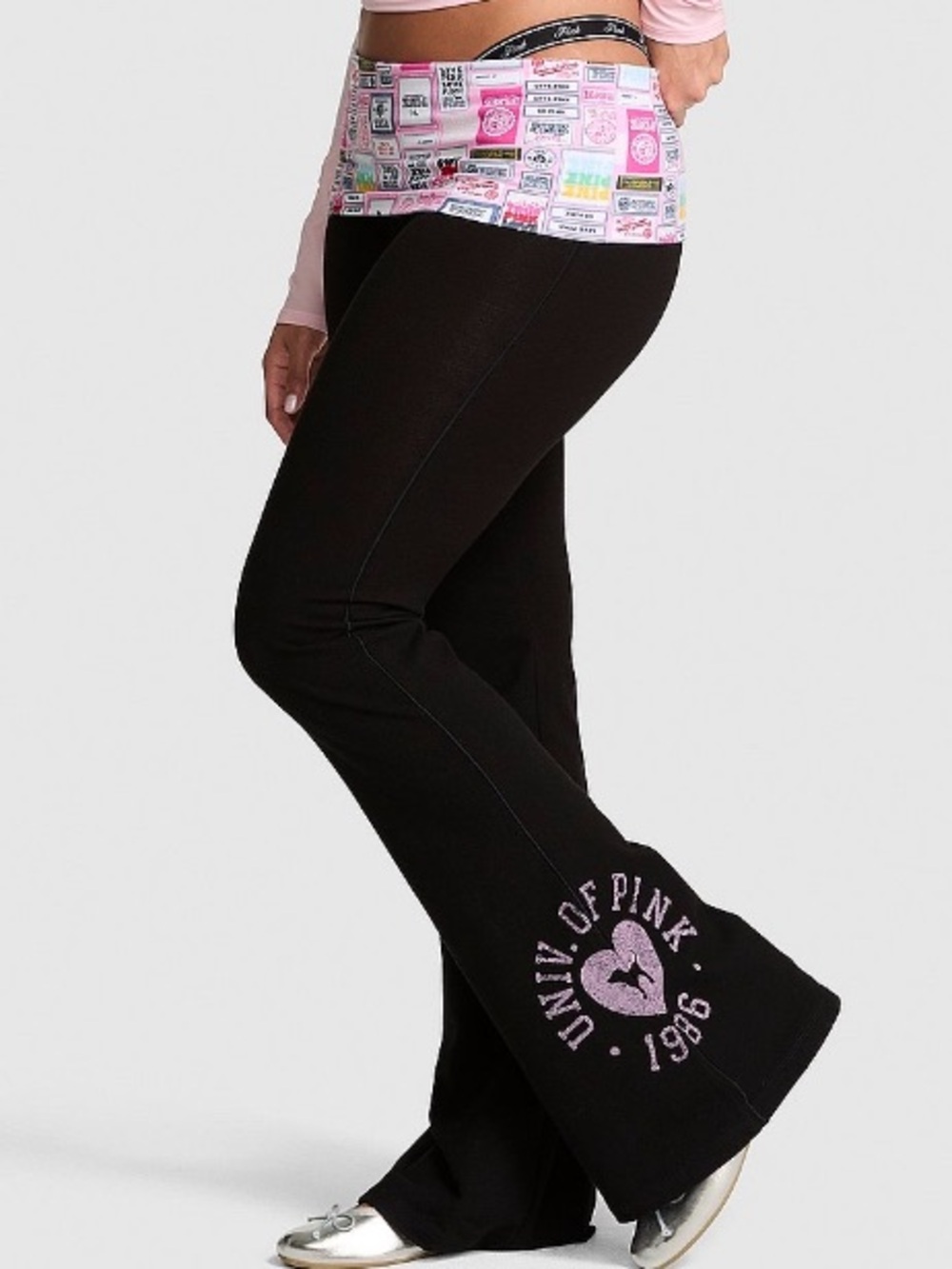 🩷VS Pink Ltd Edition Pink Friday All Day Cotton foldover flare leggings M, L NWT